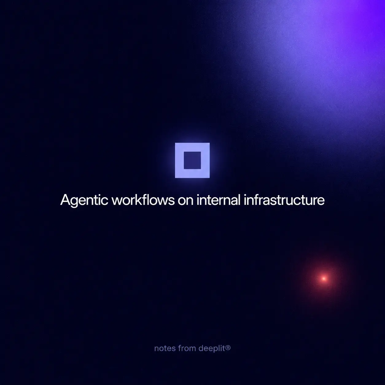 Square card thumbnail for agentic workflows on internal infrastructure in the deeplit® Midnight Blue and Neon Purple palette.