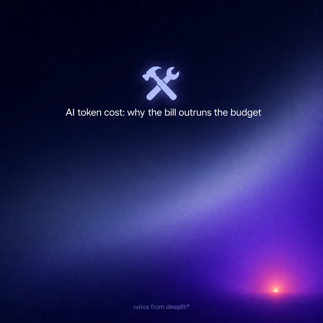 Square card thumbnail for AI token cost in the deeplit® Midnight Blue and Neon Purple palette.