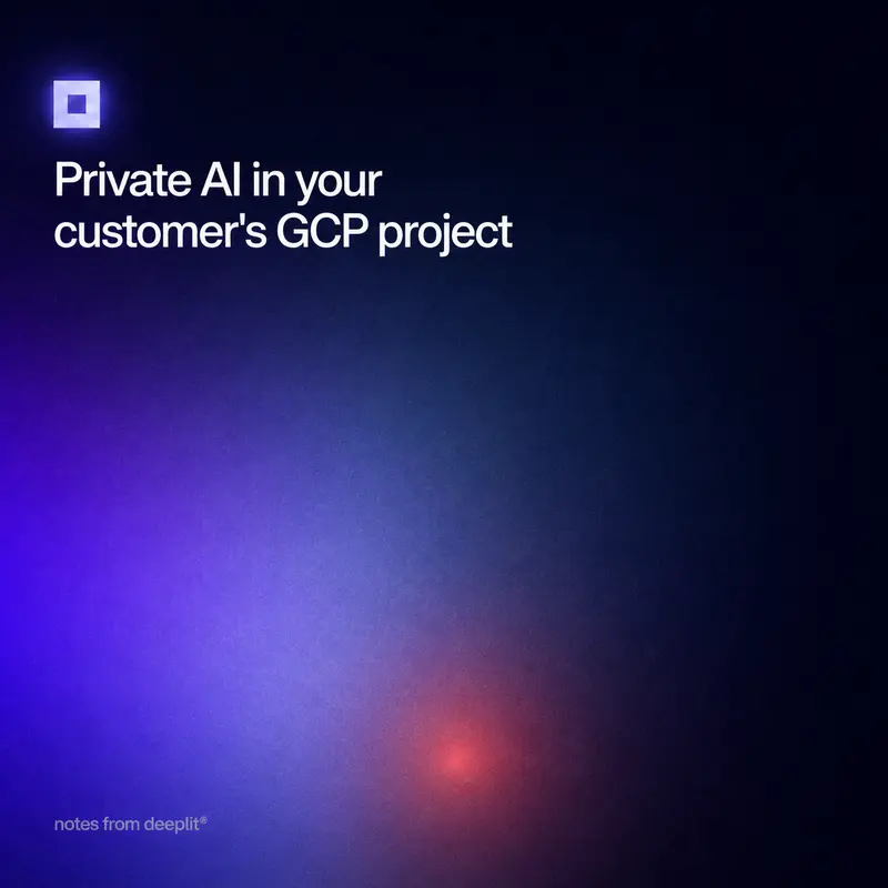 The same title card cropped square for the blog index: "Private AI in your customer's GCP project" with the open-square icon