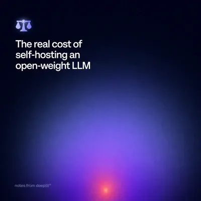 The same title card cropped square for the blog index: "The real cost of self-hosting an open-weight LLM" with the balance-scale icon